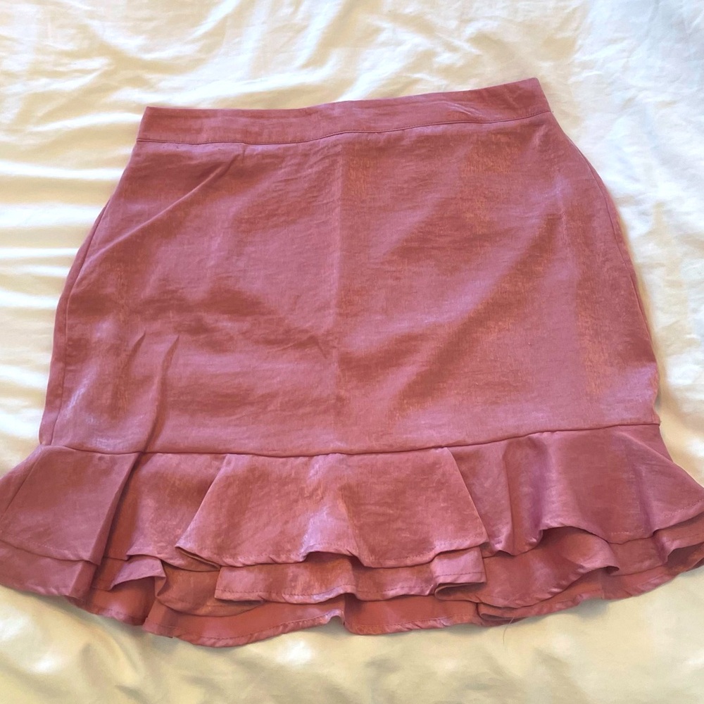 Pink Satin High-Waisted Ruffled Mini Skirt, Size Large